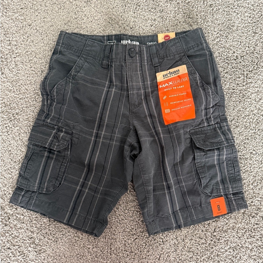 Urban Pipeline Boys Cargo Shorts Size 8 Husky Plaid‎ MaxWear Built to Last Gray